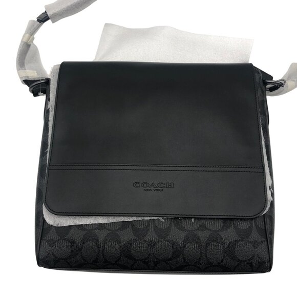 Coach Other - Coach Houston Map Bag in Signature Canvas Mens Messenger Bag Black Leather